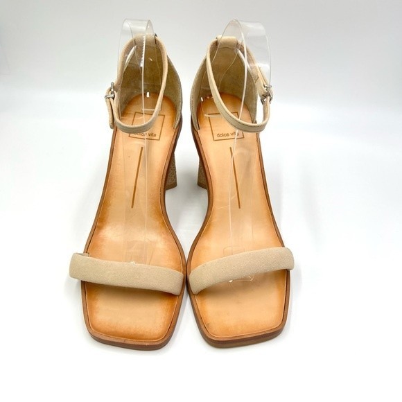 Dolce Vita Suede Leather Beige Tan Leopard Print Open Toe Heels Sandals 8 - Picture 3 of 15